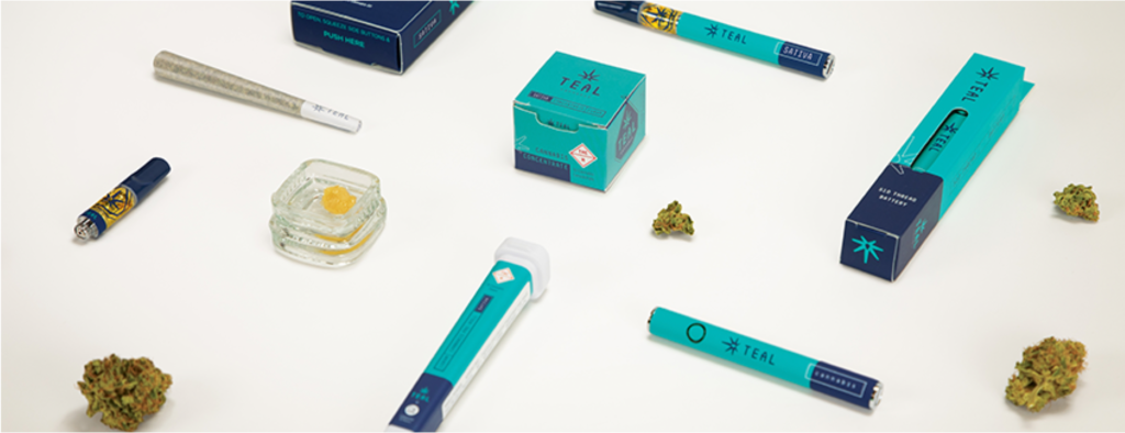 Teal Cannabis products including pre-rolls, concentrates, and vape pens